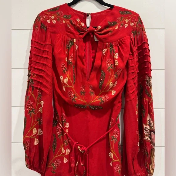 NWT Farm Rio red berry garden long sleeve pleated maxi dress - Picture 7 of 10